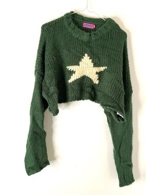 Edikted Mega Star Green Cropped Chunky Knit Sweater Y2K